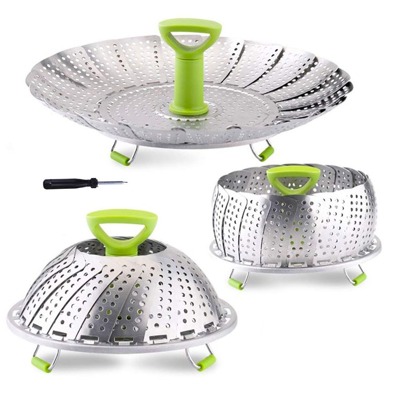 LTWQLing Vegetable Steamer Basket, Stainless Steel Folding Steamer Basket Insert for Veggie Fish Seafood Cooking, Expandable to Fit Various Size Pot (5.1" to 9" Triangle) - Image 1